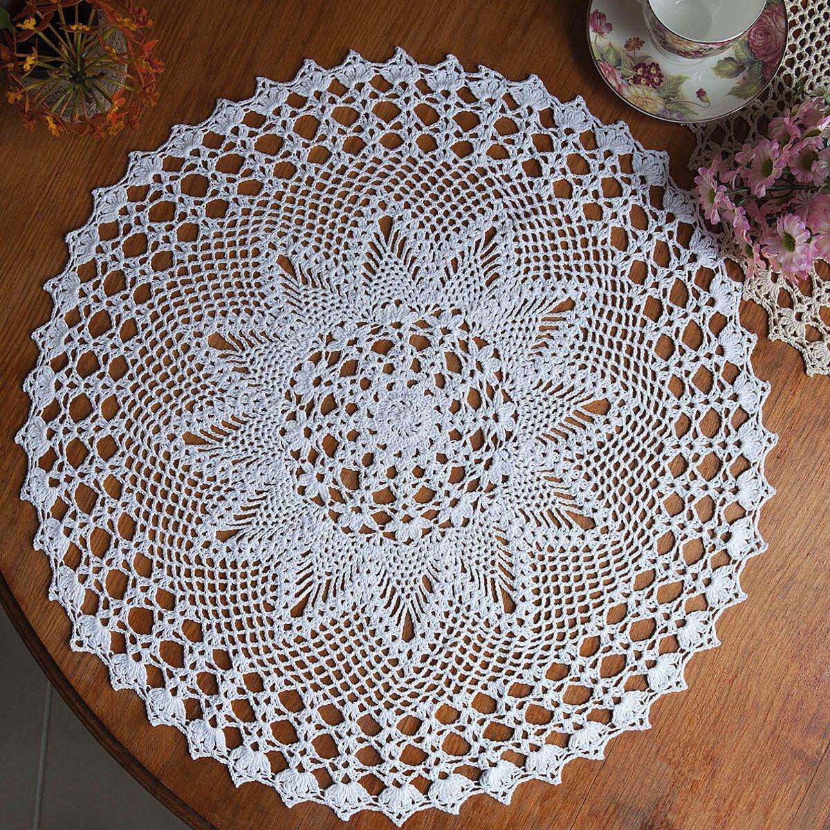 55cm Vintage Round Cotton Hand Crocheted Lace Floral Doilies Tablecloth Placemat#White