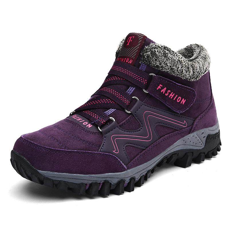 ขนาด 35-47 กันน้ำผู้หญิงฤดูหนาวรองเท้าคู่ Unisex รองเท้าหิมะอุ่นผ้าขนสัตว์อยู่ด้านใน Antiskid ด้านล่างรักษาความอบอุ่นแม่รองเท้าบู๊ทลำลอง สี สีม่วง สี สีม่วง