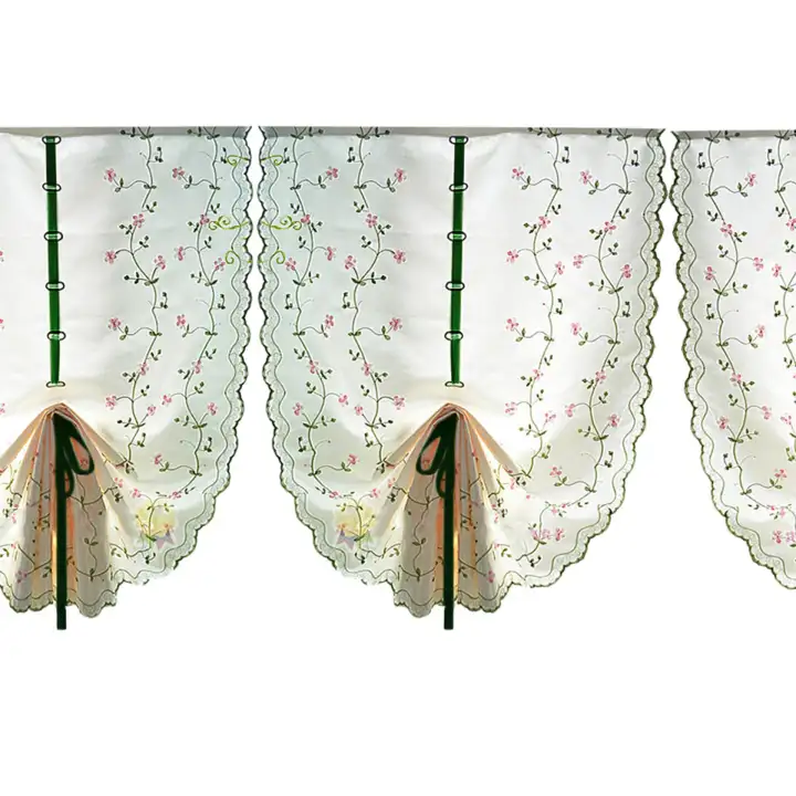 Rural Style Embroidered Floral Shade Sheer Door Cafe Kitchen