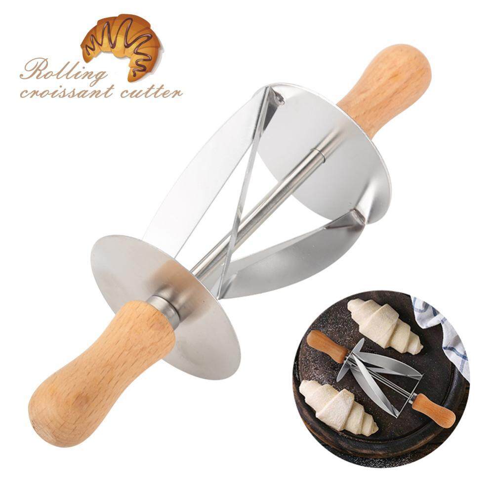 Stainless Steel Croissant Rolling Cutter Bread Dough Pastry Making Tool with Wooden Handle - intl