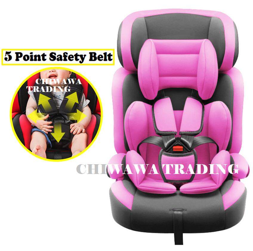 【5 Point safety Belt】Extra Safe - Premium Baby Child Kid Safety Children Booster Car Seat Car Cushion with Comfort Padded - Pink