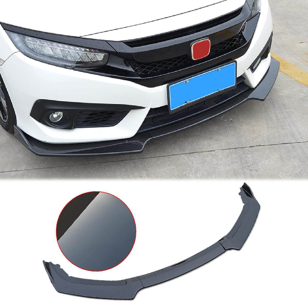 Front JDM Bumper Cover Lip Spoiler Glossy Black Fit Honda