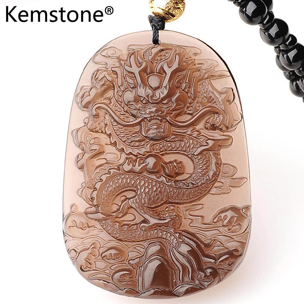 Kemstone Sculpted Scrub Ice Obsidian Pan Dragon Pendant Necklace for Men