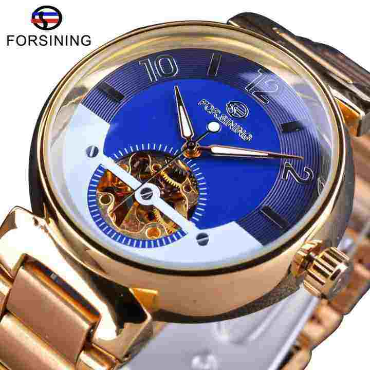 AnyMax Forsining Đại Dương Sang Trọng Thiết Kế Số Nhỏ Đồng Hồ Hiển Thị Vàng Thép không gỉ Nam Tự Động KK88 bán chạy