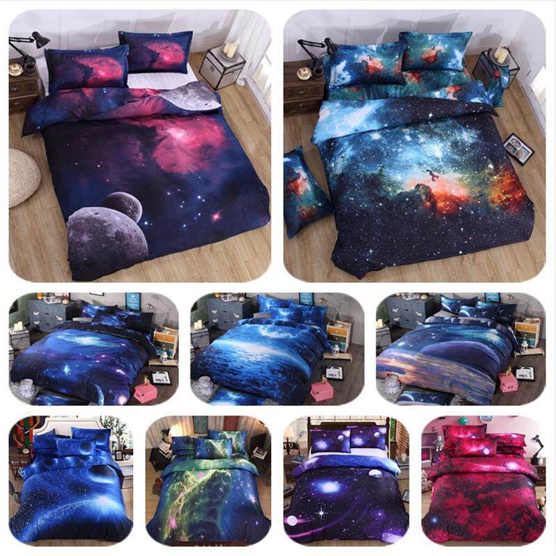 4Pcs/Set 3D Starry Sky Night Space Printed Bed Set Quilt Cover + Bed Sheets + Pillow Cases