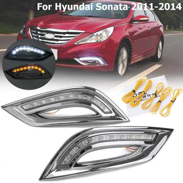 Cặp ĐÈN LED Trắng + Vàng Đèn Chạy Ban Ngày Cho Xe Hyundai Sonata 2011-2014