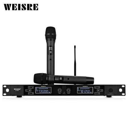 WEISRE U - 6002 Wireless ไมโครโฟนยูเอชเอฟระบบไมค์ลอยสำหรับ Home KTV 2 ช่องพร้อมอะแดปเตอร์ฟรี