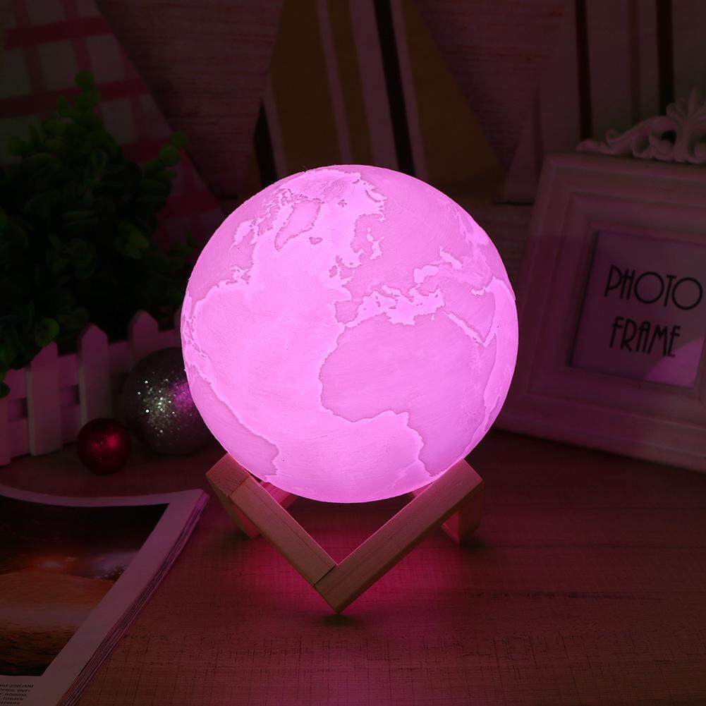 USB Rechargeable 3D Print LED Earth Lamp Touch Switch 7-Color Night Light(White)-13m