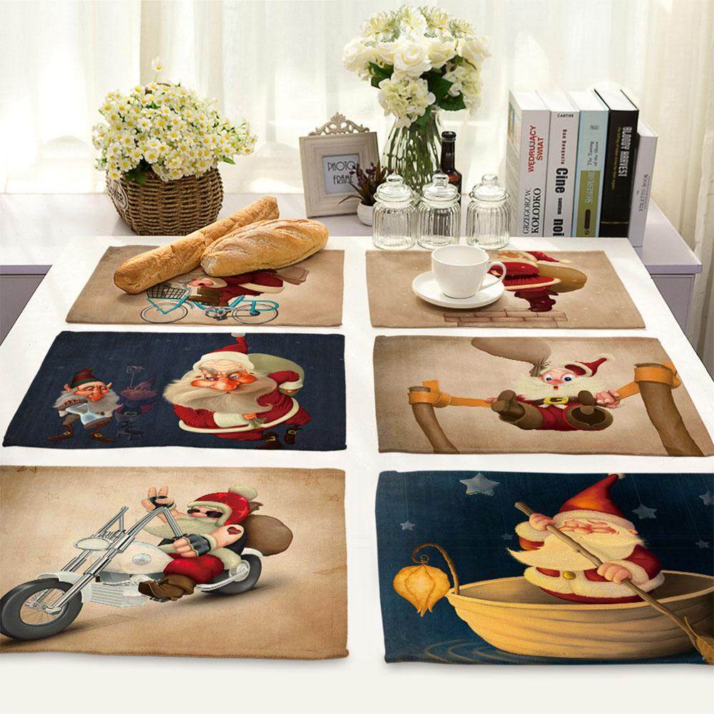 DIÊN QUÂN Santa Điều Khoản Hoa Văn Bàn Ăn Placemats Vải Bông Cách Nhiệt Placemat Chống bỏng nước Bàn Thảm Trang Trí