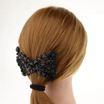 Fenteer Magic Stretchy Elastic Double Clips Hair Slide Comb Beaded
