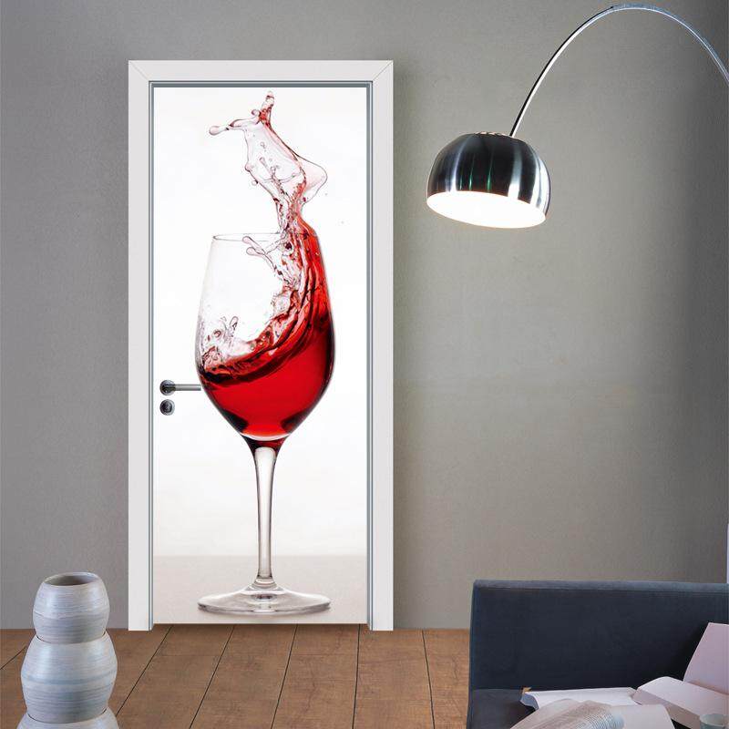 38.5*200cm*2pcs 3D Wine Glass Cup PVC Door Sticker Decal DIY 3D Door Paste Mural Art Waterproof Stickers Home Decor