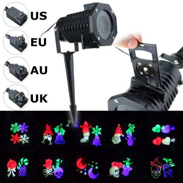 AU Plug 10 Pattern Laser Projector Light Halloween Christmas Outdoor Garden Landscape UK Plug