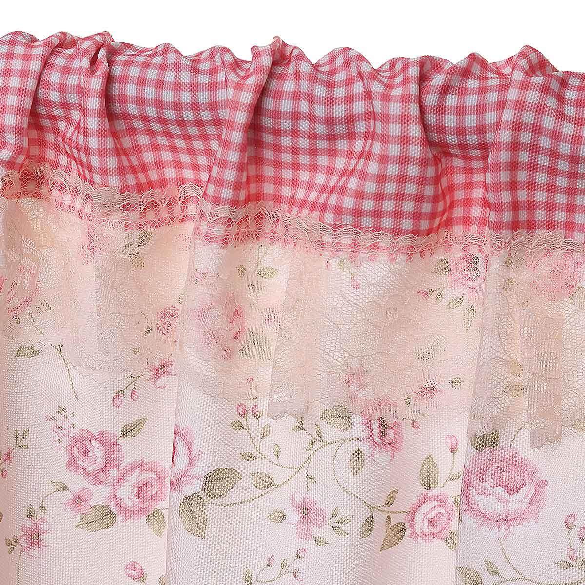 Country Style French Provincial Home Kitchen Blue Pink Rose/Plaid Cafe Curtain