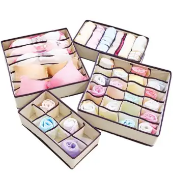 4 Pcs Non Woven Foldable Drawers Divider Storage Box Bins Case