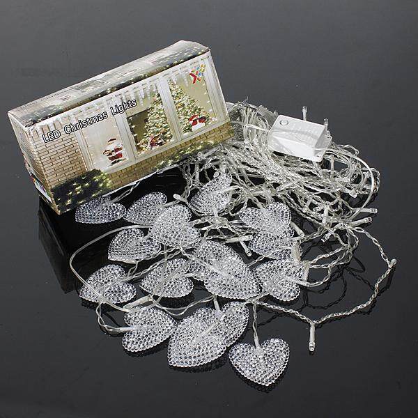 2M White 16 Hearts 104 LED String Fairy Holiday Lights For Party Xmas Wedding