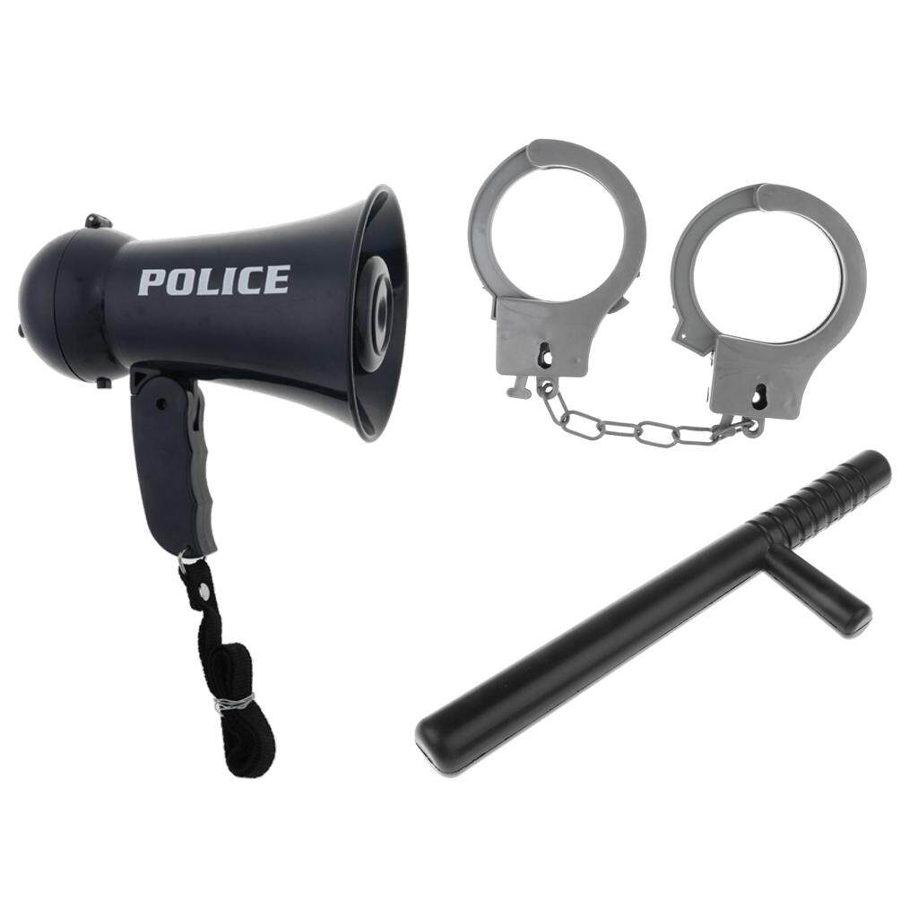 Police Officer Toy Megaphone w// Siren Sounds Handcuff Spontoon Dress Up Set