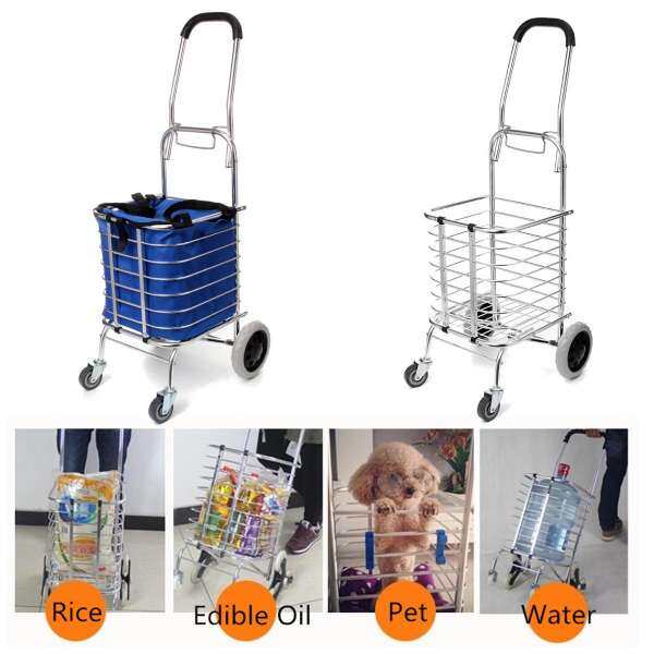 Aluminum Folding Portable Shopping Grocery Basket Cart Trolley W/ Swivel Wheel