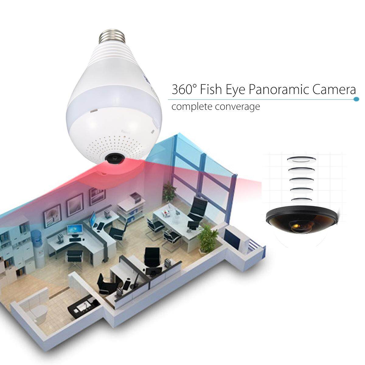 360° 1080P IR Panoramic Camera Adjustable Light Bulb Wifi FishEye CCTV Security