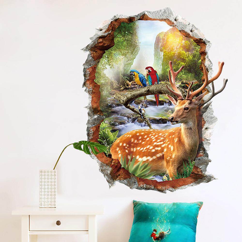 3D Animal Deer PVC Wall Decals DIY Home Sticker WallPaper Vinyl Wall arts Pictures Removable Murals For House Decoration Baby Living Rooms Bedroom Toilet