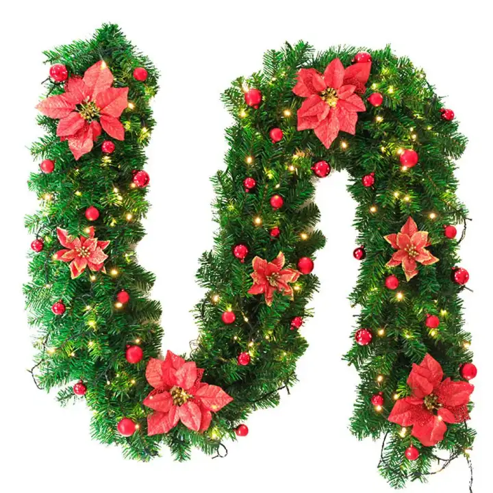 Hanks Mall 2 7m 160 Heads Green Rattan Christmas Garland Fireplace