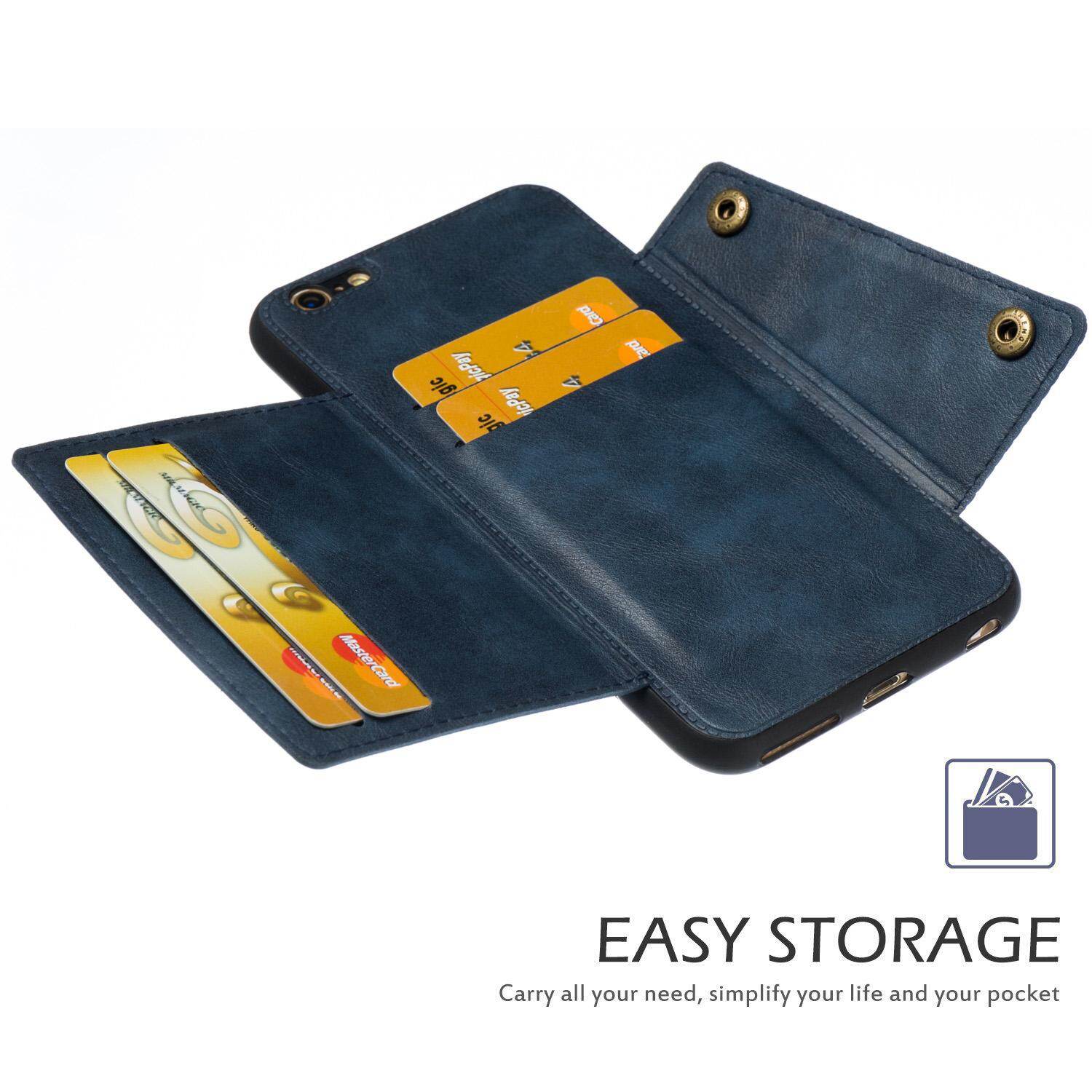 Cho iPhone 6 cộng với & 6S cộng với 5.5 "da trường hợp nhiều Folio lật Bìa Wallet trở lại trường hợp vỏ, có thể làm việc với gắn trên xe hơi, ẩn thẻ tín dụng ID khe cắm chủ, retro nút kim loại clasp, đứng hỗ trợ