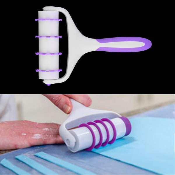 GETEK White&Purple Fondant Strip Ribbon Cutter Embosser Roller Cake Decorating Tool