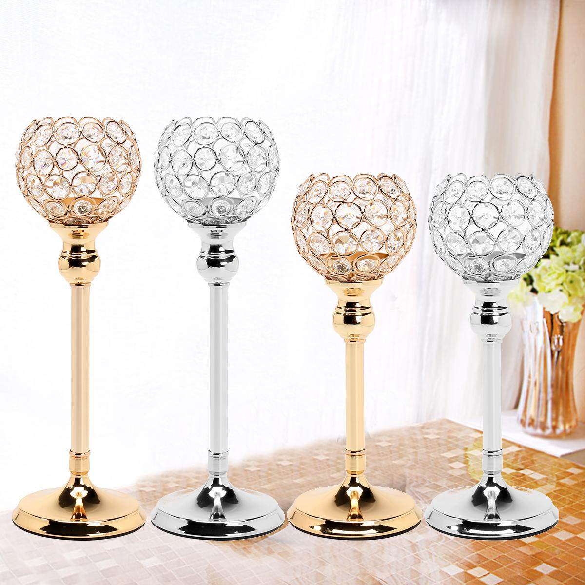 Crystal Wedding Party Event Table Tealight Votive Candle Holder Candlestick Gift Silver 35cm