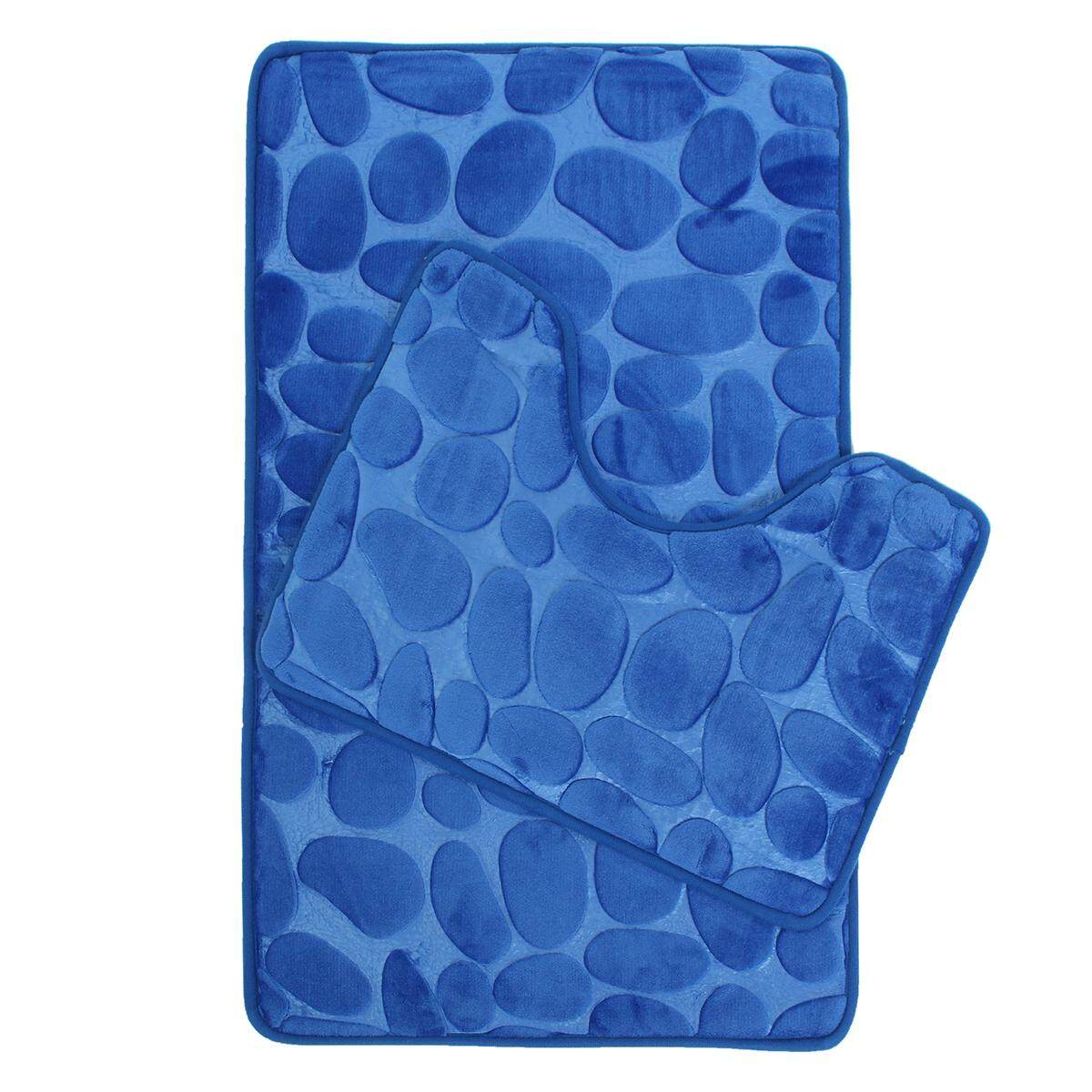 2Pcs Set Bath Non-Slip Mat Toilet Contour Cover Rug Bathroom Floor Stone Pattern