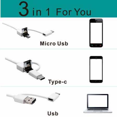 Teepao กล้องส่องตรวจหู Endoscope, 1.3 ล้านพิกเซล 720 จุด HD ขอบเขตหูกล้องตรวจความสะอาดฟัน, 3 In 1 USB หูเครื่องส่องตรวจดิจิตอล Earwax เครื่องมือทำความสะอาด 6 LEDs สำหรับ Micro USB, USB - C โทรศัพท์ Android, วินโดวส์แม็ค PC-6.5ft - INTL