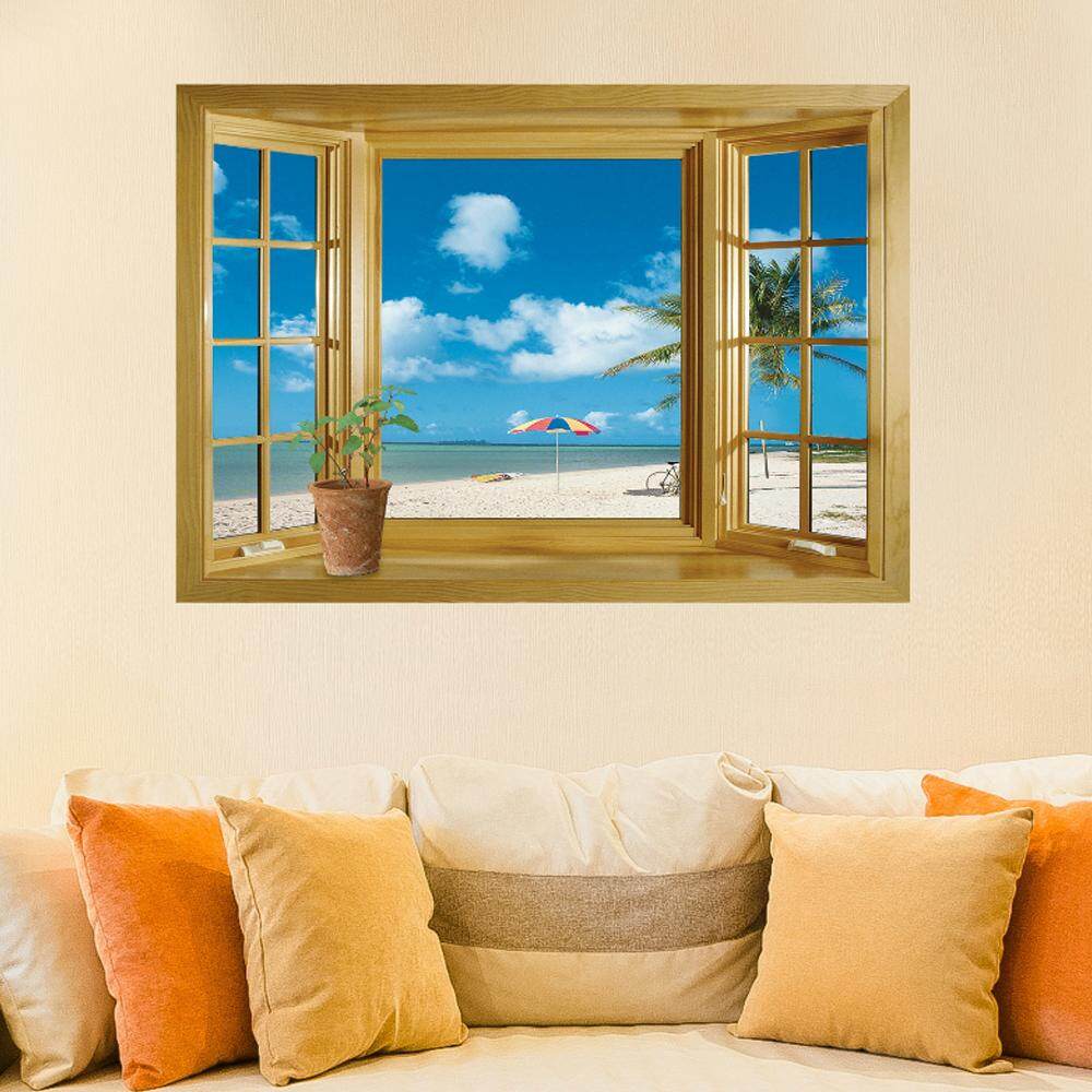 Beach Tree Window PVC Wall Decals DIY Home Sticker WallPaper Vinyl Wall arts Pictures Removable Murals For House Decoration Baby Living Rooms Bedroom Toilet