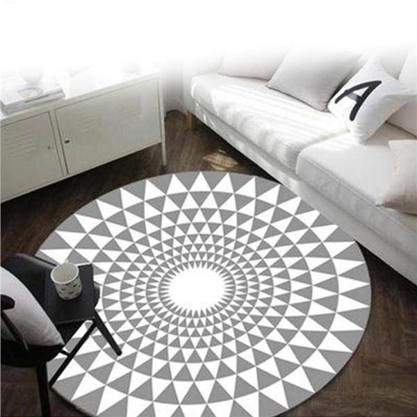 Nordic Round Floor Mats Nonslip Wearproof Fast Drying Ground Mats for Bathroom Livingroom (Light Grey Triangular Pattern Circle)