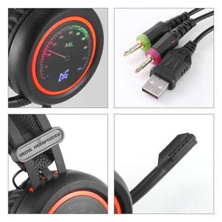 เล่นเกม หูฟัง USB 7.1 เสียงรอบทิศทางชุดหูฟังพร้อมไมโครโฟนสําหรับคอมพิวเตอร์ ดำ ส้ม แบบมีสาย