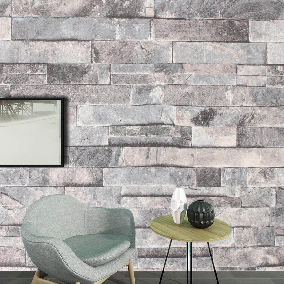 10M Natural Simplicity 3D Brick Stone Wallpaper Roll Art Wall Paper Modern Decor# Grey