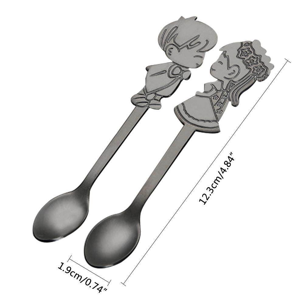niceEshop 2Pcs Stainless Steel Coffee Spoon, Cute Couple Cartoon, Tea Soup Sugar Dessert Appetizer Seasoning Bistro Spoon