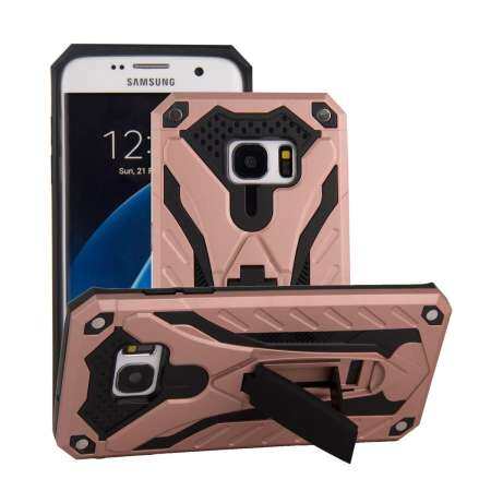 for Samsung Galaxy S7 Edge Case [Dots  Stripes] 2in1 Hybrid PC+TPU Armor Back Case Cover, Metal Pad, with Built in Stand Holder, Skidproof, Shock Absorption, Mix  Match
