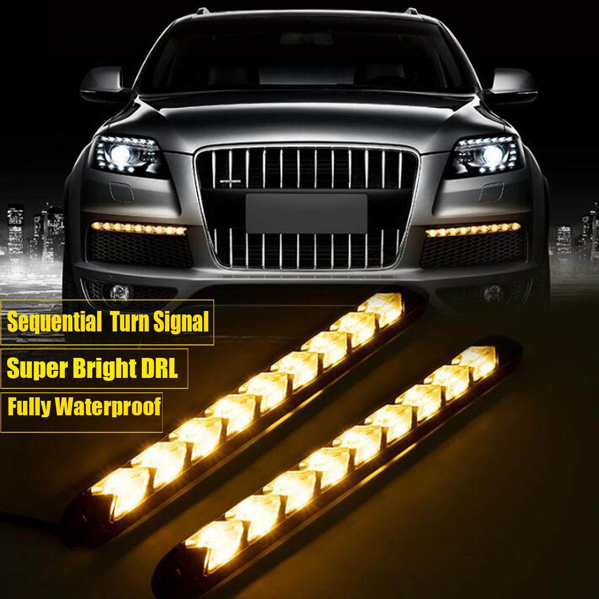 Amber LED Strip Drl Run Light 250mm New 2x Headlight Switchback White