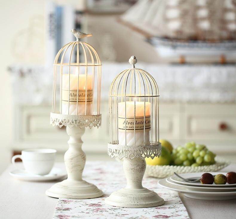 2 pieces Vintage Iron Birdcage Lantern Candle Holder Wedding Home Decoration