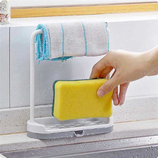 leegoal Towel Sponge Storage Rack New Hanging Bathroom Kitchen Utensil Box Rag Storage Hanger Bar Hook Bathroom Kitchen Hooks - intl