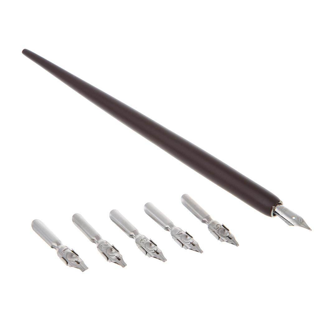 Wood English Calligraphy Pen Copperplate Script Oblique Dip Pen Holder + 5 Nib - intl