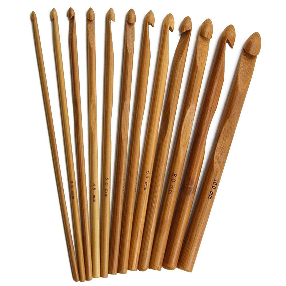 12 Pcs Crochet Hook Craft Bamboo Wood Knitting Needle Weave High Quality Set New