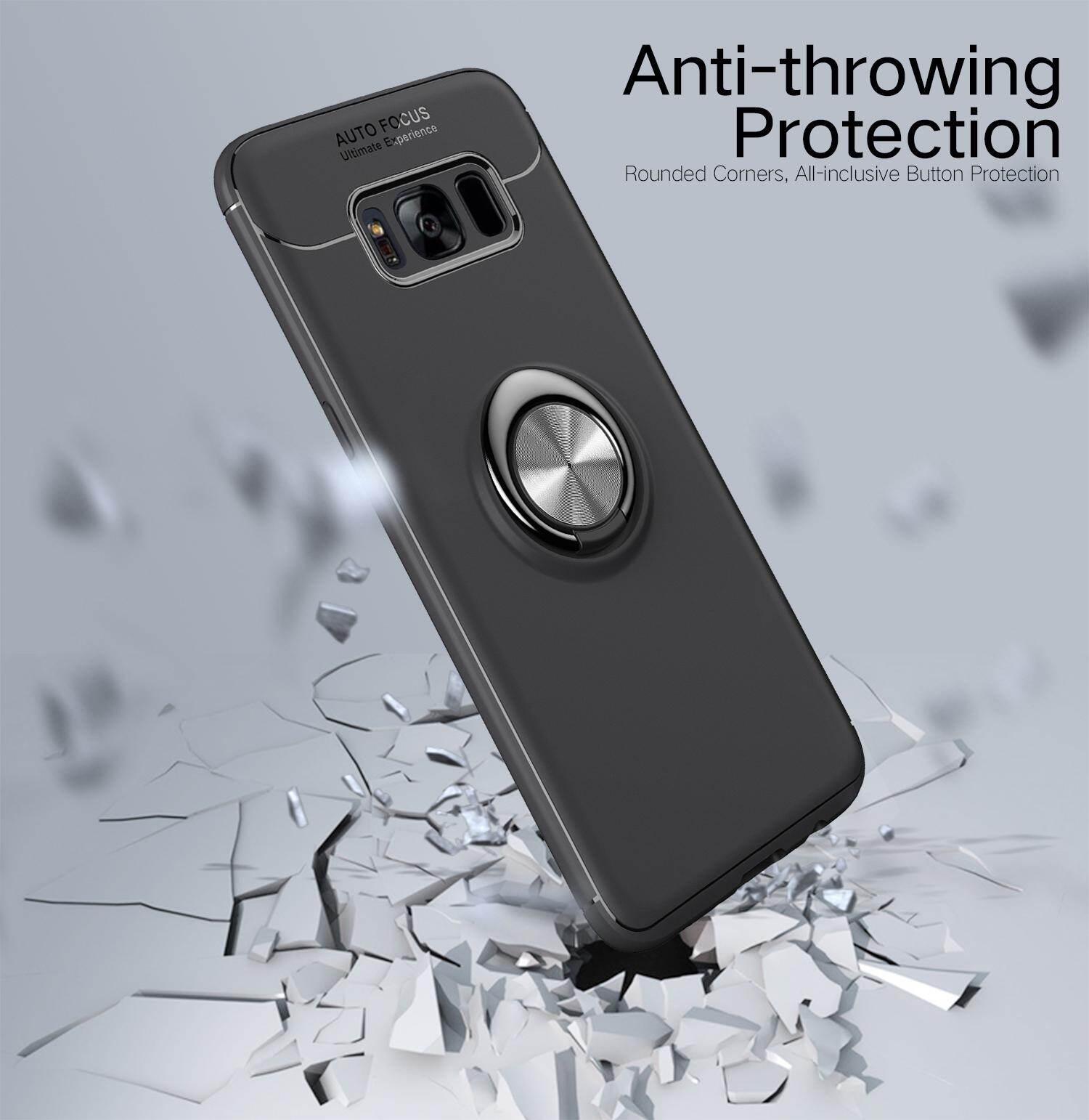 for Samsung S8Plus S8+ Case [Black Metal Ring Buckle] Soft TPU Back Case Cover, 360 Degree Rotating Invisible Ring Kickstand Holder Bracket, Can work with Car Mount, Shockproof, Impact Resistant