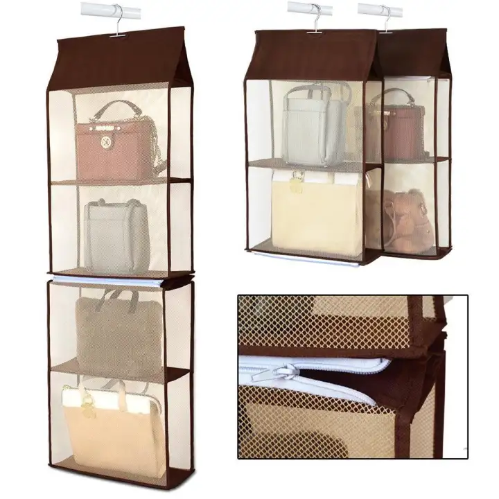 Nicee Detachable Hanging Closet Organizer For Bags And Cloth 4 Shelf Handbag Collection Storage Holder Nonwoven Space Saving