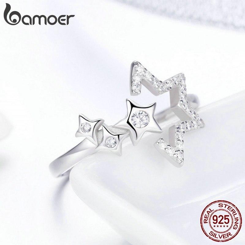 BAMOER Free Shpping October Authentic 925 Sterling Silver Luminous Star Waiting Adjustable Finger Rings for Women Wedding Engagement Jewelry SCR452