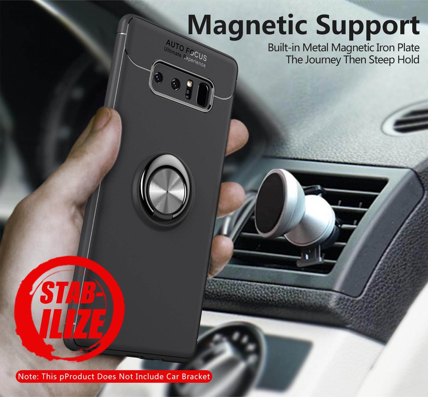 for Samsung Note8 Case [Black Metal Ring Buckle] Soft TPU Back Case Cover, 360 Degree Rotating Invisible Ring Kickstand Holder Bracket, Can work with Car Mount, Shockproof, Impact Resistant