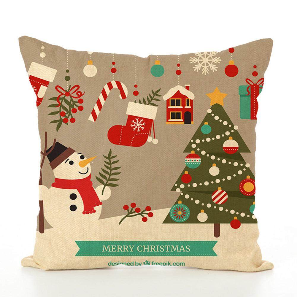 Star Mall Home Cartoon Linen Cushion Cover Pillows Cover Pillow Case For Happy New Year Christmas Decorations