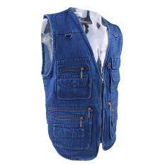 MagiDeal Mens Denim Leisure Outdoor Fishing Vest Photography Multi-pocket Jacket XL – intl