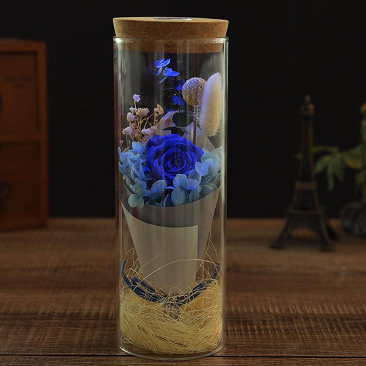 Love Preserved Natural Eternal Flower LED Light Rose Flower Glass Cover Gift - intl