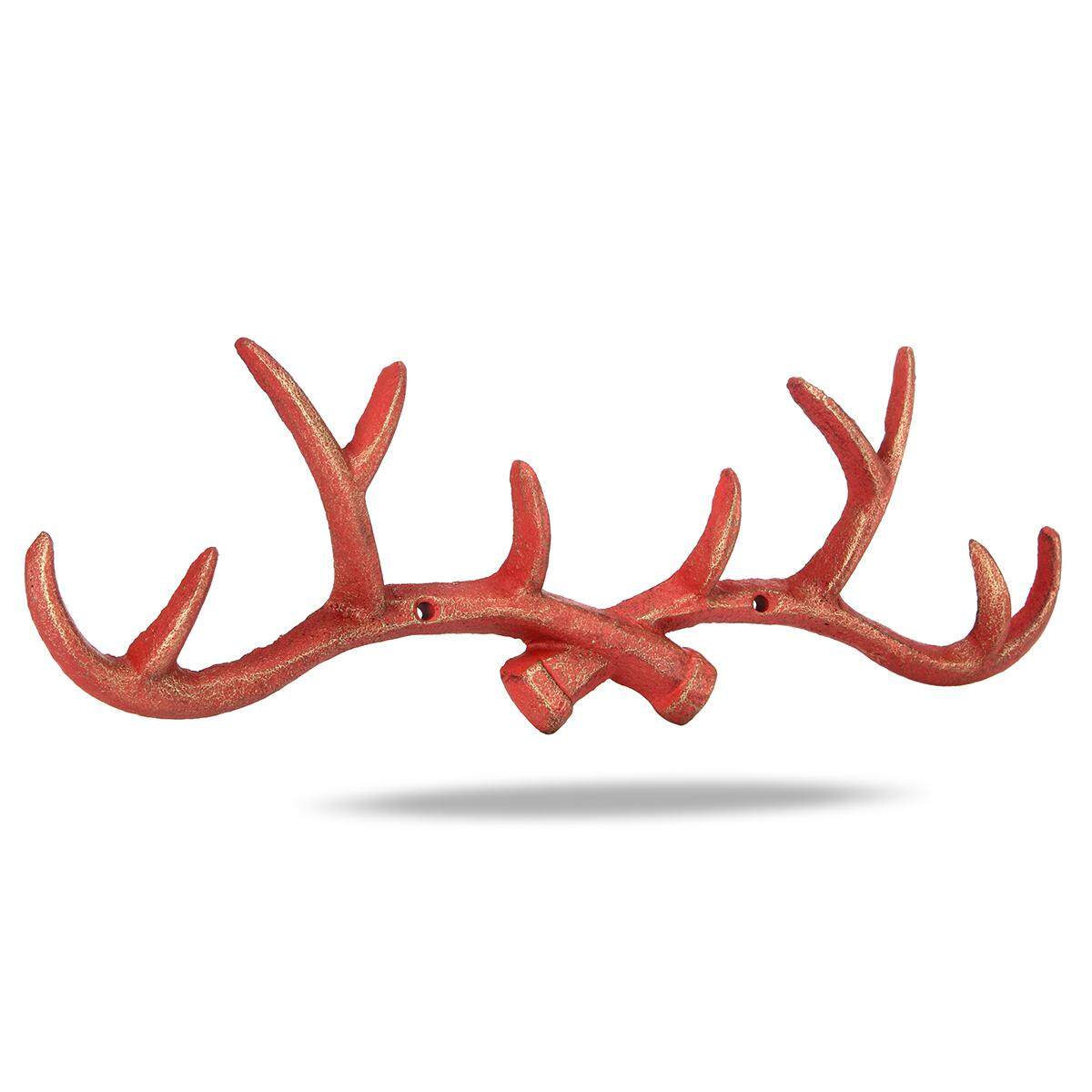 Vintage Cast Iron Deer Antlers Wall Hooks Shabby Chic Coat Rack Holder Hanger # Red