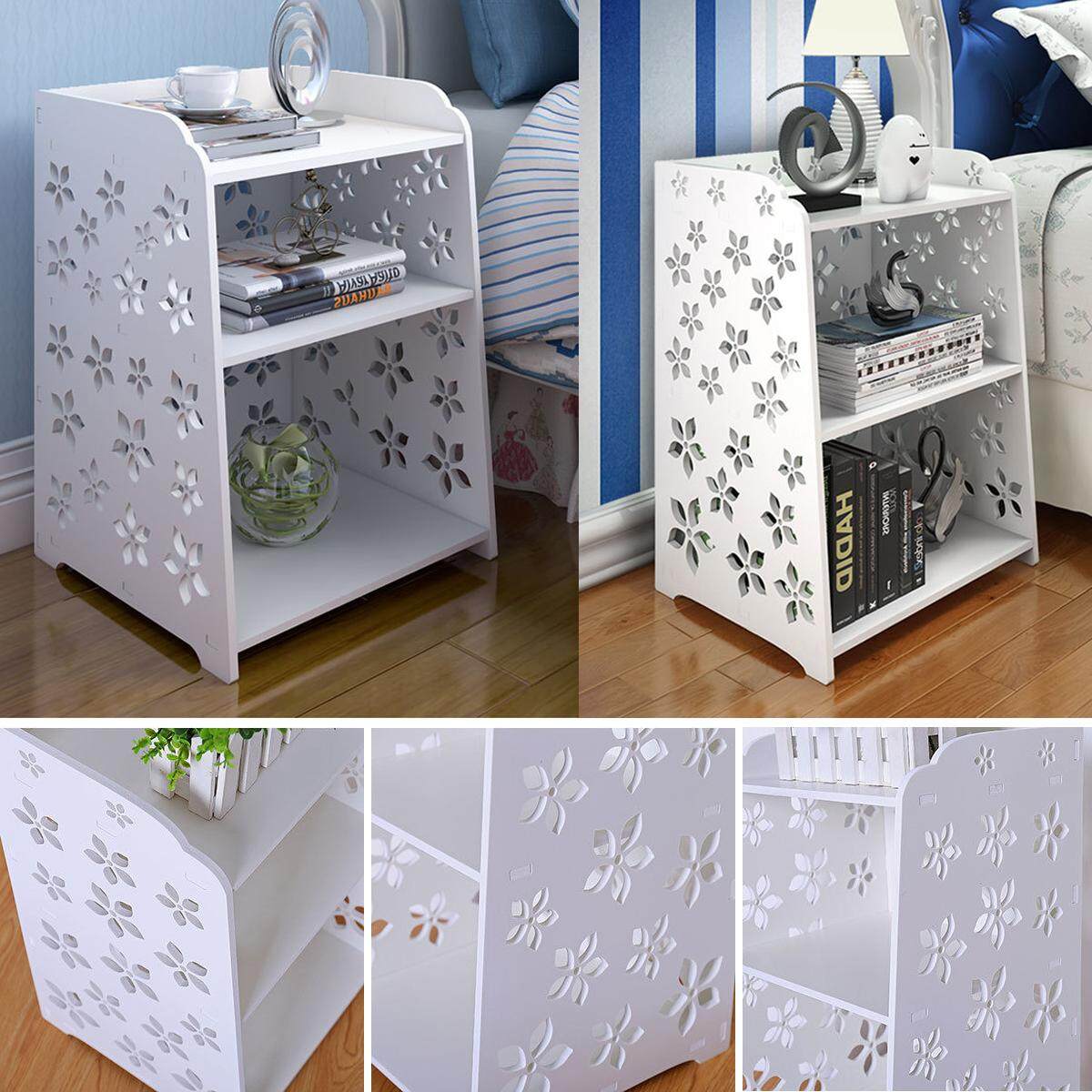 White Bedside Table Cabinet Cupboard Organizer Shelving Rack 40x30x50cm