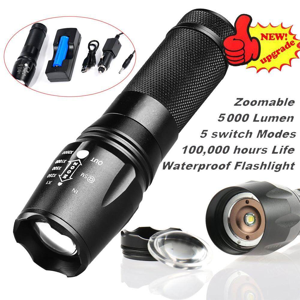 5000LM T6 LED Zoomable Flashlight Waterproof Torch Light Lamp 18650